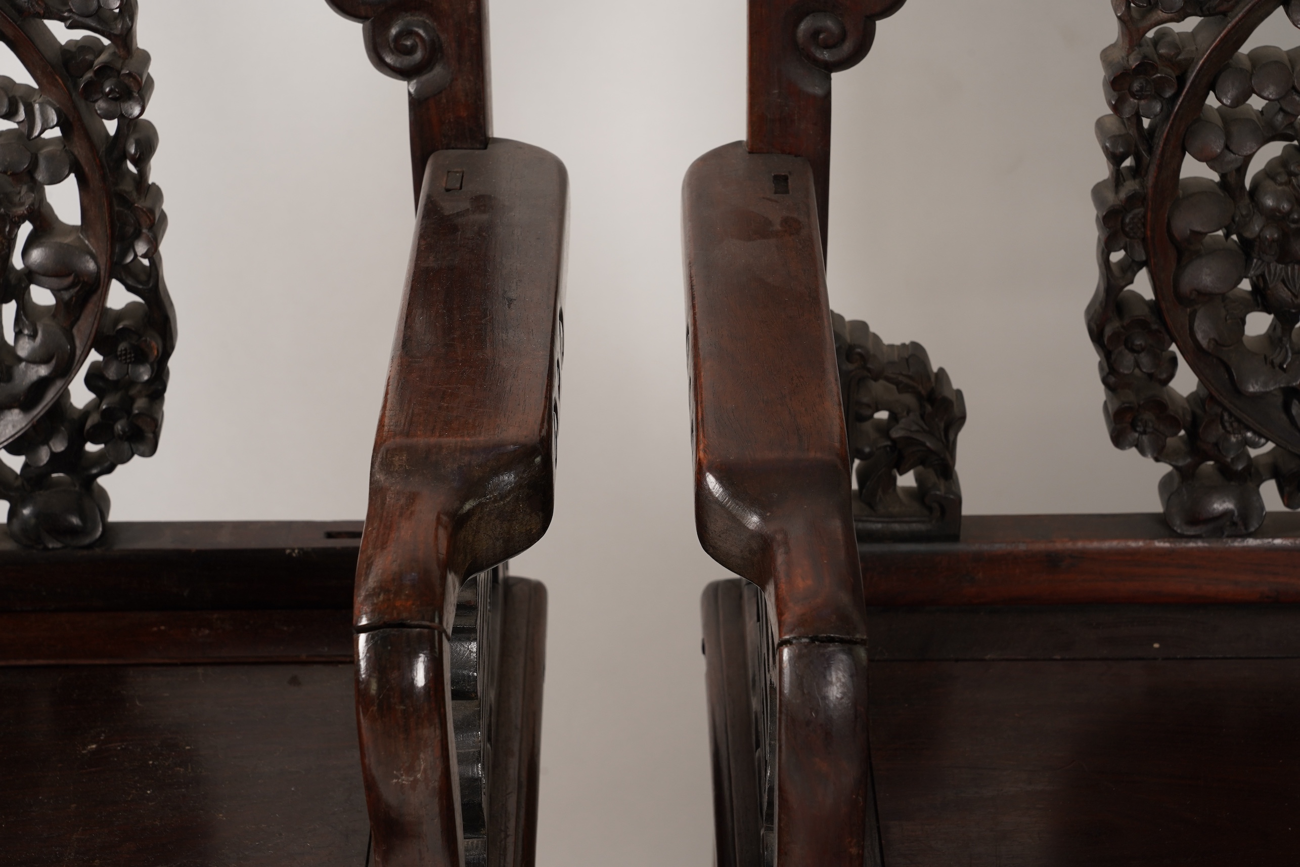 A pair of Chinese hongmu armchairs, late 19th century